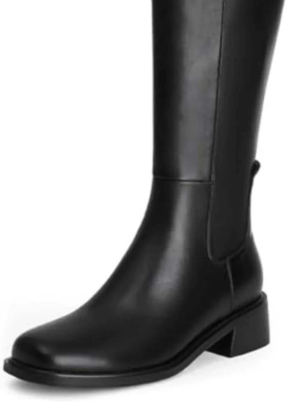 Women's Black Faux Leather Square Toe Knee High Stretch with Side Zipper Boots
